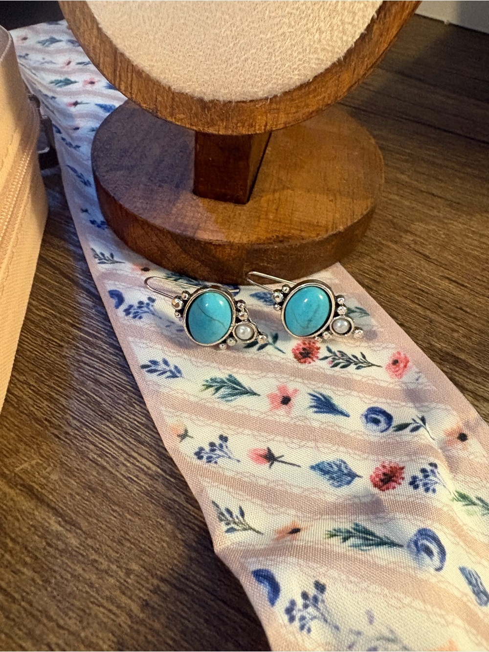 Turquoise Glass Drop Earrings - Silver Tone